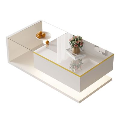 100 cm Couchtisch Hochglanz-Weiß mit Glas & LED-Effekt - Beistelltische