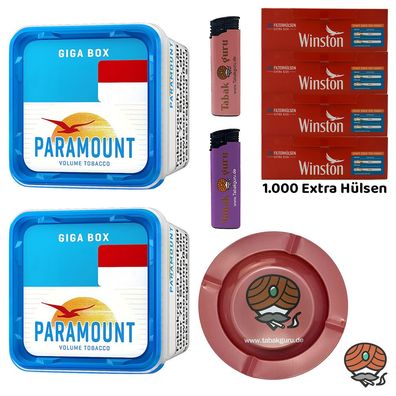 Paramount Blue Volumentabak Giga Box 2x 230g, Winston Extra Hülsen, Metallascher