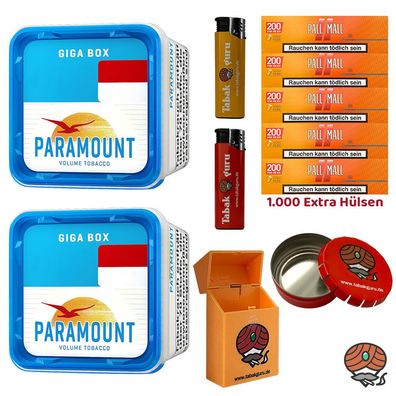 Paramount Blue Volumentabak Giga Box 2x 230g, Pall Mall Allround Hülsen, Zubehör
