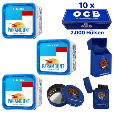 Paramount Volumentabak Giga Box 3x 230g, 2000 OCB Hülsen, Zubehör