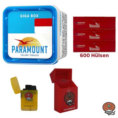 Paramount Blue Volumentabak Giga Box 230g, Winston Hülsen, Feuerzeug, Box
