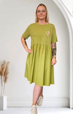 Italy 38 40 42 Sommerkleid Baumwollkleid Kleid weich kurzarm knielang in Grün