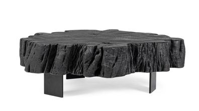 Beistelltisch Keval 90 x 90 x 32 cm Akazienholz Schwarz Couchtisch Tisch Neu