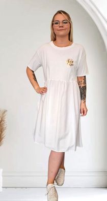 Italy 38 40 42 Sommerkleid Baumwollkleid Kleid weich kurzarm knielang in Weiß