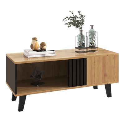 Couchtisch 100x60x45 cm, farbiges Holz & Schwarz, mit Schubladen