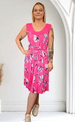 Italy 44 46 Sommerkleid Midikleid ohne Arm Bindeband Viskose Blumenprint Pink