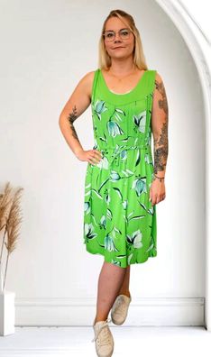 Italy 44 46 Sommerkleid Midikleid ohne Arm Bindeband Viskose Blumenprint Hellgrün