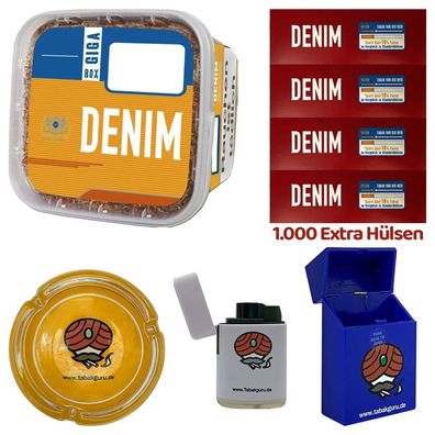 Denim Volumentabak GIGA Box 315g, 1000 Extra Hülsen, Glasascher, Zubehör
