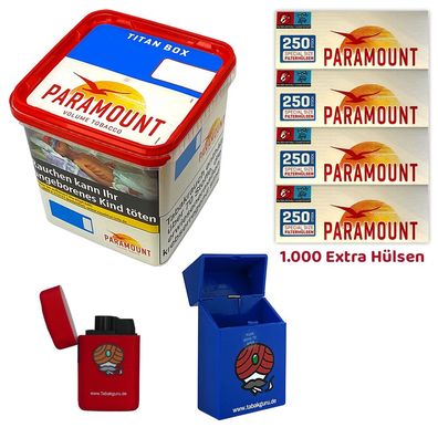 Paramount Volumentabak Titan Box 315g, 1000 Extra Hülsen, Sturmfeuerzeug, Box