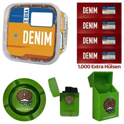 Denim Volumentabak GIGA Box 330g, 1000 Extra Hülsen, Metallascher, Zubehör