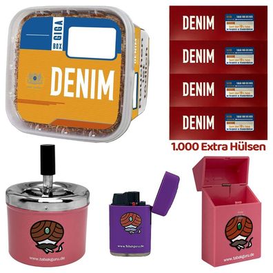 Denim Volumentabak GIGA Box 330g, 1000 Extra Hülsen, Drehascher, Zubehör