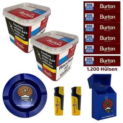 Burton Red Volumentabak MEGA Box 2x 270g, Hülsen, Metallascher, Zubehör