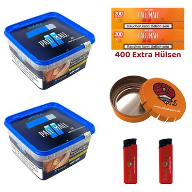 Pall Mall Blue/Blau Tabak Mega Box 2x 125g, Allround Xtra Hülsen, Ascher