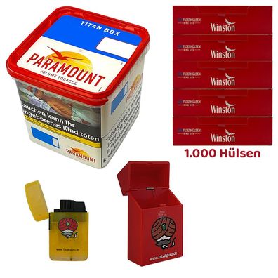 Paramount Volumentabak Titan Box 315g, 1000 Winston Hülsen, Sturmfeuerzeug Box