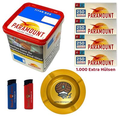 Paramount Volumentabak Titan Box 315g, Extra Hülsen, Metallascher, Feuerzeuge