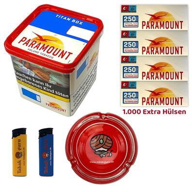 Paramount Volumentabak Titan Box 315g, 1000 Extra Hülsen, Glasascher, Feuerzeug