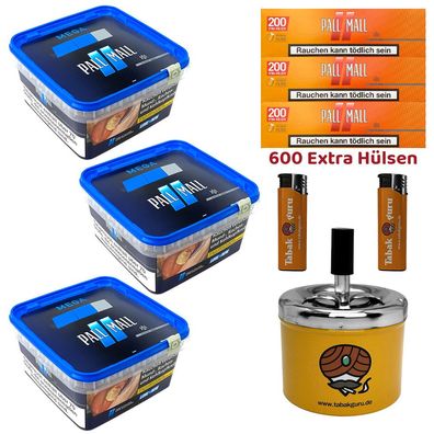 Pall Mall Blue/Blau Tabak Mega Box 3x 115g, Allround Xtra Hülsen, Drehascher