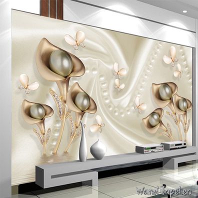 Vlies Fototapete Wandtapete Wandbilder 3D Calla Lily Butterfly Silk Water 1997