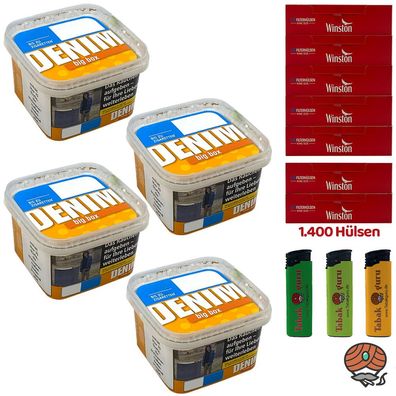 Denim Volumentabak Big Box 4x 160g, Winston Hülsen, Feuerzeuge