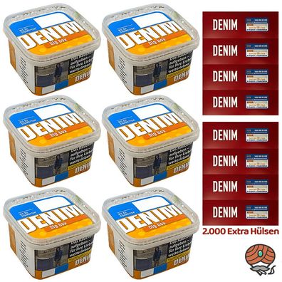 Denim Volumentabak Big Box 6x 160g, 2000 Extra Hülsen, Feuerzeuge