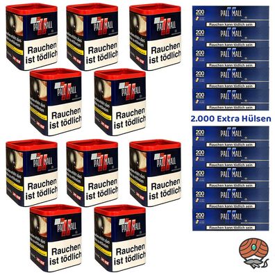 Pall Mall Red Volumentabak Dose 10x 43g, 2000 Blue Xtra Hülsen