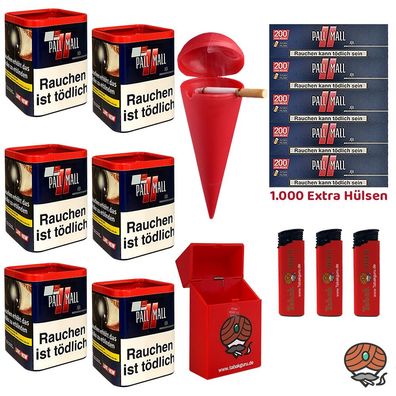Pall Mall Red Volumentabak Dose 6x 43g, Xtra Hülsen, Strandascher, Zubehör