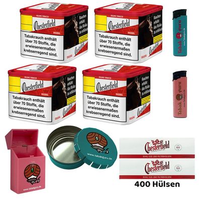 Chesterfield Red/Rot Volumentabak 4x 40g M Dose, 400 Hülsen, Ascher, Zubehör