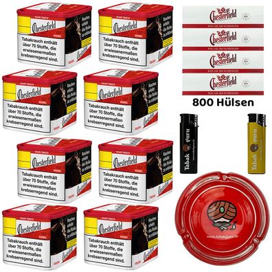 Chesterfield Red/Rot Volumentabak 8x 40g M Dose, Hülsen, Glasascher, Feuerzeuge