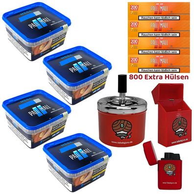 Pall Mall Blue/Blau Tabak Mega Box 4x 125g, Allround Xtra Hülsen, Drehascher