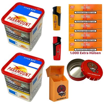 Paramount Volumentabak Titan Box 2x 315g, Pall Mall Allround Xtra Hülsen, Zub
