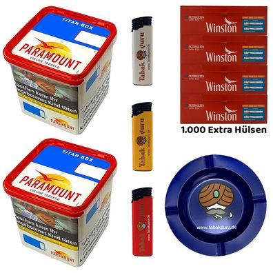 Paramount Volumentabak Titan Box 2x 315g, Winston Extra Hülsen, Metallascher