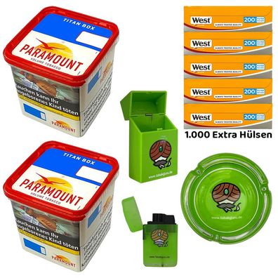 Paramount Volumentabak Titan Box 2x 315g, West Yellow Hülsen, Glasascher, Zub