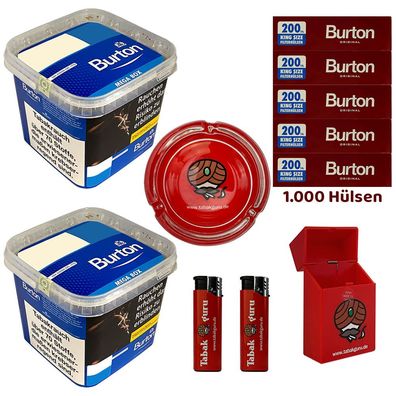 Burton Blue/Blau Volumentabak MEGA BOX 2x 270g, Hülsen, Glasascher, Zubehör