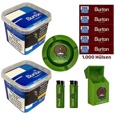 Burton Blue/Blau Volumentabak MEGA BOX 2x 270g, Hülsen, Metallascher, Zubehör