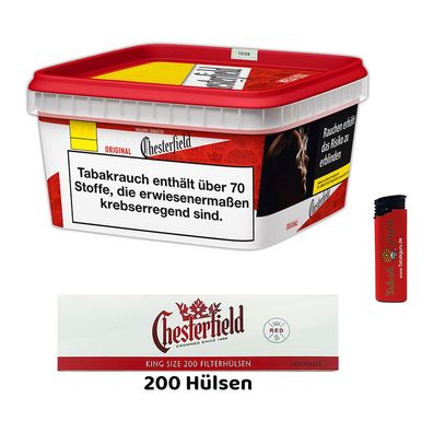 Chesterfield Red/Rot Volumentabak 135g Mega BOX, 200 Hülsen, Feuerzeug
