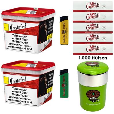 Chesterfield Red/Rot Volumentabak 2x 255g Giga BOX, 1000 Hülsen, Autoascher