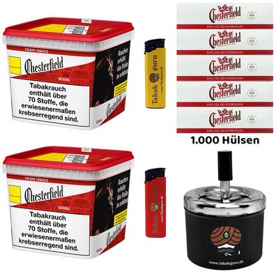 Chesterfield Red/Rot Volumentabak 2x 255g Giga BOX, 1000 Hülsen, Drehascher