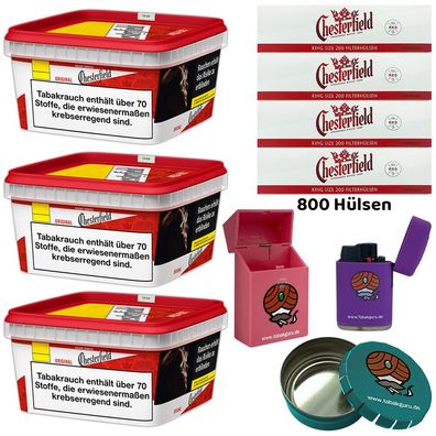 Chesterfield Red/Rot Volumentabak 3x 135g Mega BOX, 800 Hülsen, Ascher, Zubeh