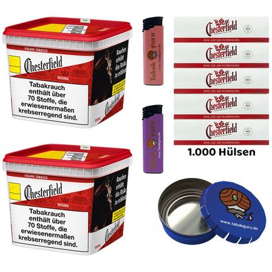 Chesterfield Red/Rot Volumentabak 2x 255g Giga BOX, Hülsen, Ascher, Feuerzeuge
