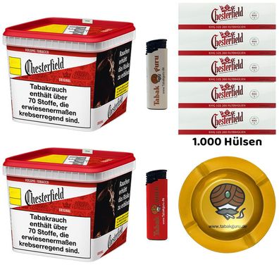 Chesterfield Red/Rot Volumentabak 2x 255g Giga BOX, 1000 Hülsen, Metallascher