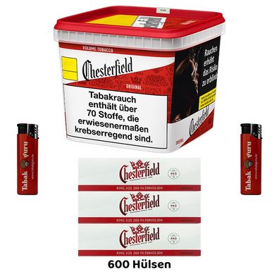 Chesterfield Red/Rot Volumentabak 255g Giga BOX, 600 Hülsen, Sturmfeuerzeuge