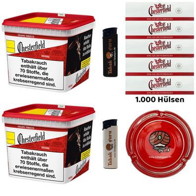 Chesterfield Red/Rot Volumentabak 2x 255g Giga BOX, 1000 Hülsen, Glasascher