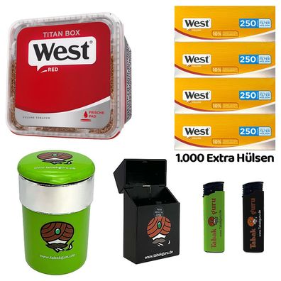 WEST Red/Rot Volumentabak Titan Box à 280g, Yellow Extra Hülsen, Autoascher