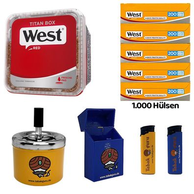 WEST Red/Rot Volumentabak Titan Box à 280g, Yellow Hülsen, Drehascher, Zubehör