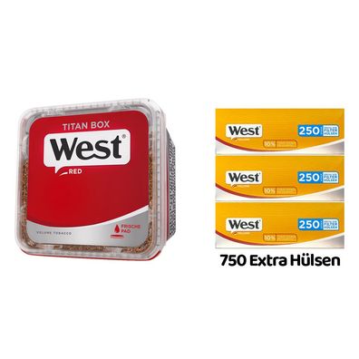 WEST Red/Rot Volumentabak Titan Box à 280g, 750 West Yellow Extra Hülsen