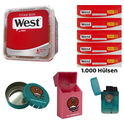 WEST Red/Rot Volumentabak Titan Box à 280g, 1000 Hülsen, Ascher, Zubehör