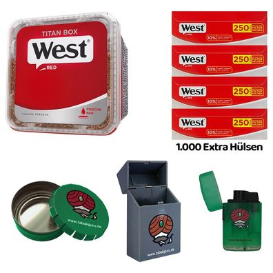WEST Red/Rot Volumentabak Titan Box à 280g, 1000 Extra Hülsen, Ascher, Zubehör