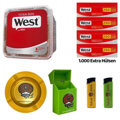 WEST Red/Rot Volumentabak Titan Box à 280g, Extra Hülsen, Metallascher, Zubehör