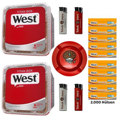 WEST Red/Rot Volumentabak Titan Box 2x 280g, Yellow Hülsen, Metallascher Zubehör