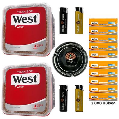 WEST Red/Rot Volumentabak Titan Box 2x 280g, Yellow Hülsen, Glasascher, Zubehör
